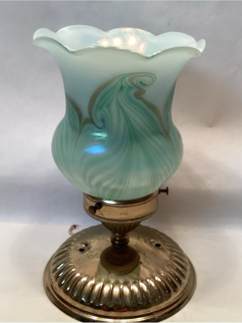 Wall Sconce Irridescent Green, Blue, Gold Glass Shade Vintage Light Fixture